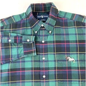 Vintage Ralph Lauren Tartan Scottie Dog Embroidered Blake Button Down Shirt L